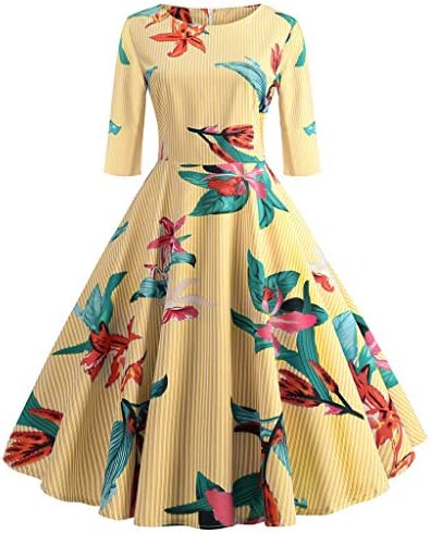 Women's Sleeveless Vintage Tea Dress for Women Elegant for Party Contrast A Line Waistline Floral Midi Dress