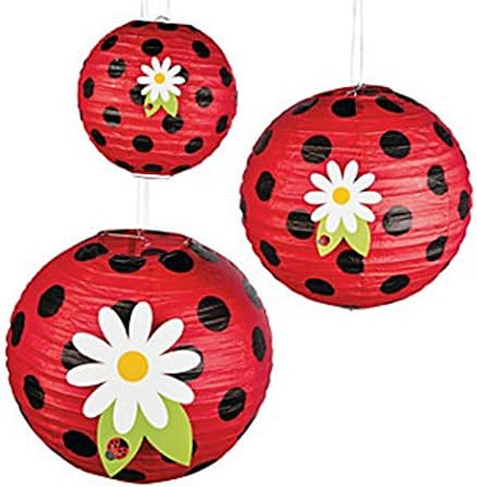 UNIQUE ADORABLE DECOR for Party & Festival, LADYBUG PAPER LANTERNS, (3 Lantens 8", 12" and 16" SET)