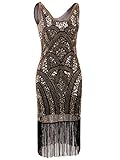 Vijiv 1920s Vintage Inspired Sequin Embellished Fringe Prom Gatsby Flapper Dress, Small, Gold