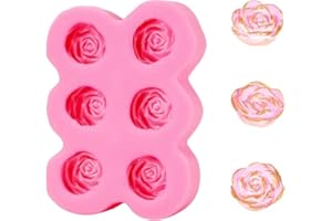 HAIJSEVR 6 Cavity Rose Flowers Chocolate Mold Silicone, Handmade Mini Rose Flower Bar Mold DIY for Ice Cube Cake Baking Soap 