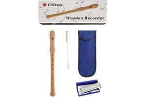CLIFTON 8-Hole Soprano Descant Wooden Recorder Flute with Cleaning Brush & Textile Carry Bag For School Student Home Beginnin