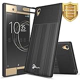 NageBee Xperia XA1 Ultra Case with [Full Cover Tempered Glass Screen Protector], [Brushed] Heavy Duty Defender Dual Layer Protector Case For Sony Xperia XA1 Ultra (Black)