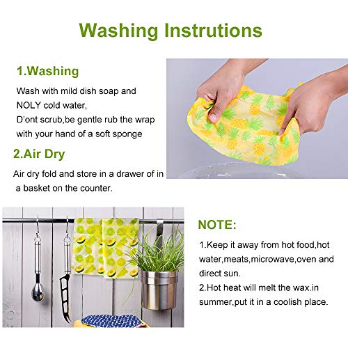Reusable Beeswax Food Wrap 6 Pack & 3 Silicone Stretch Lids & 5 Food Bag Clips, Organic Eco Friendly Food Wraps, Sustainable Zero Waste Bees Wax Sandwich Wrappers Cling Wrap Cover for Food Storage