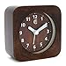 JCC Arabic Numerals Square Nature Wood Non Ticking Sweep Analog Quartz Bedside Desk Alarm Clock with Ascending Louder Alarm, Snooze and Night Light Feature, Battery Operated (Brown Wood)