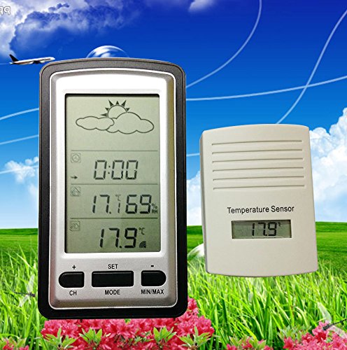 Icarekit Wireless LED Backlight Weather Station with IN/OUT Temperature Station featuring Time zone setting Perpetual calendar Time alarm - Thumbnail 3