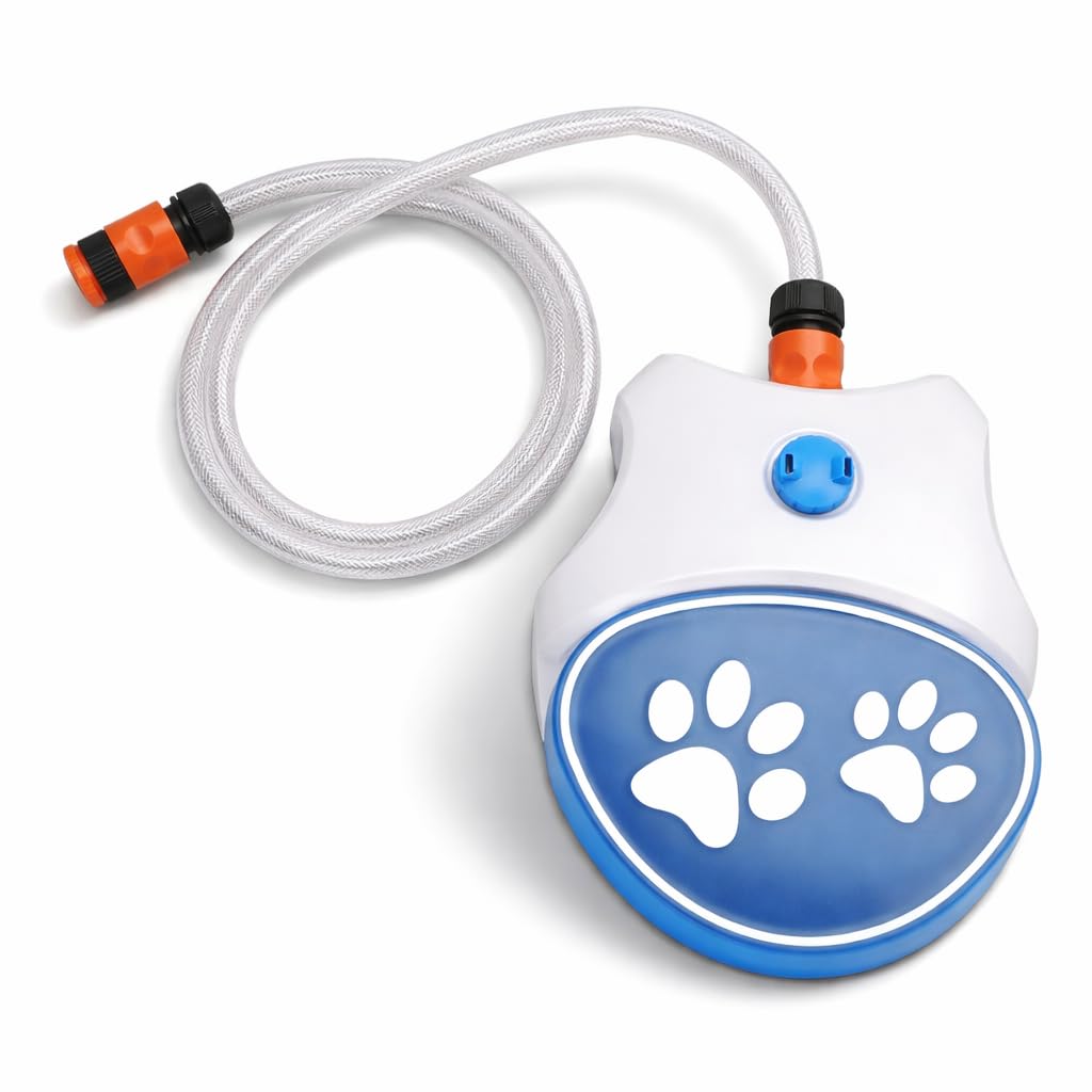Dpofirs Indoor Outdoor Dog Water Fountain Step On, Dog Water Dispenser Pet Fountain, Large Dog Sprinkler Drinking Water Dispenser Dog Waterer Activated with Soft Hose