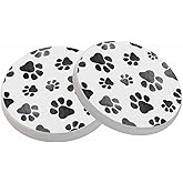 oFloral Dog Paws Cute Coasters for Drinks Animal Grey Footprints Cups Place Mats for Home Decor Set of 2, 4 Inch