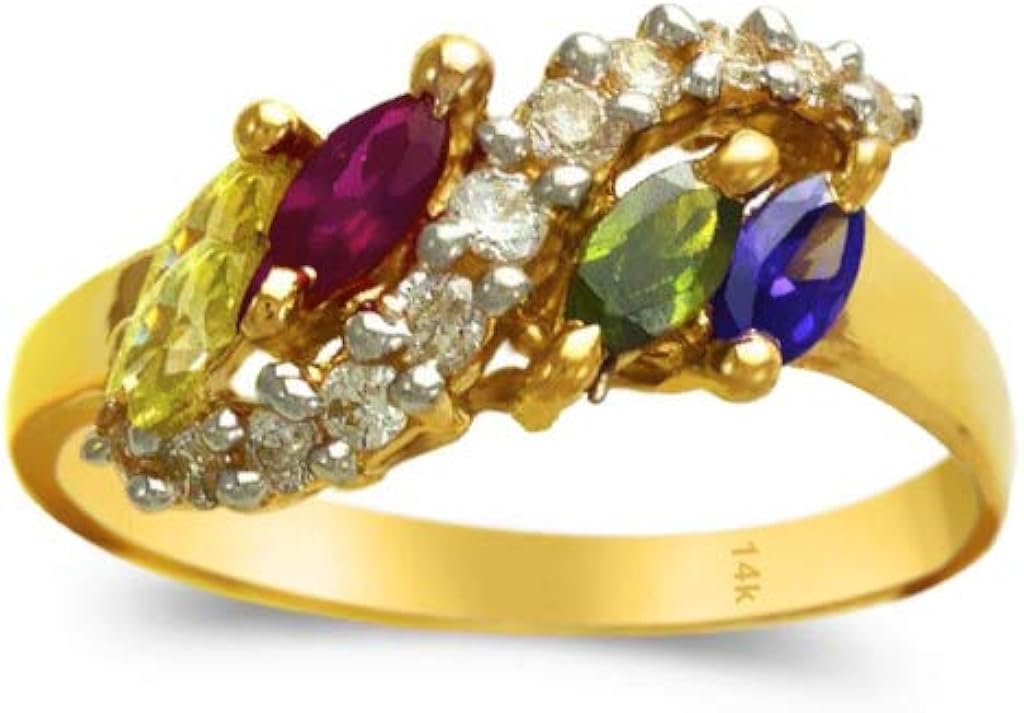 Tousiattar 14k Mothers Ring Yellow Gold Mother S Day Marquise Birthstone Rings For Mom 3 Cz Stone Personalized Unique Mom S Birthday Jewelry Gift Anillo Para Mama Amazon Com