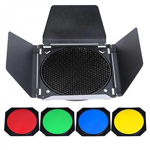GODOX BD-04 Barn Door + Honeycomb Grid + 4 Color Filter for Standard Reflector for Godox QT600IIM QT600 QT400IIM QT400