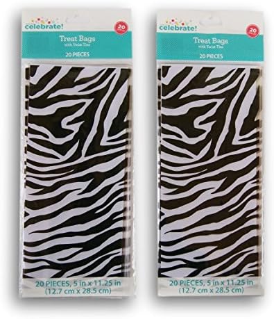 Zebra Stripe Birthday Party Favor Loot Bag - 40 Count