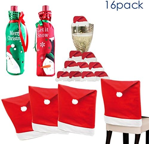 Christmas Decorations Santa Claus Hat 16 pack Chair Back Cover Decoration- Santa Claus Wine Bottle Cover for party
