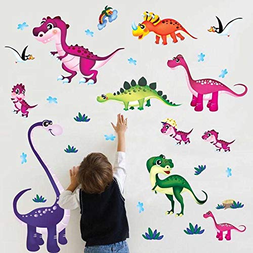 Neli decorations Dinosaur & Rainbow Children Decals Peel and Stick Removable Wall Stickers Multi Colour Dinosaurs for Kids Girls and Boys Nursery Bedroom Sitting Room