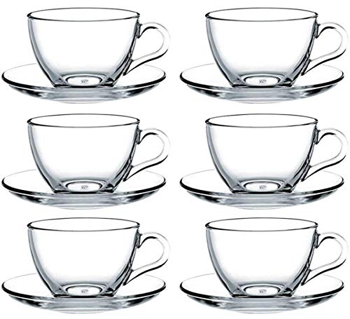 Pasabahce 97948 Basic, 6 Tassen mit 6 Untertellern, für Tee, Kaffee, Cappuccino, für 6 Personen transparent