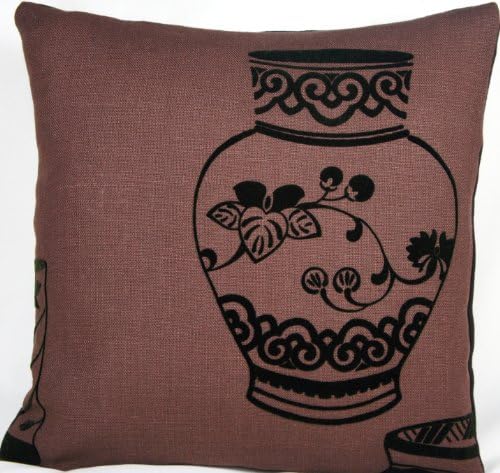 Ming Brown Vase Decorative Pillow Throw Cover Lorca Collection 14" X 14"