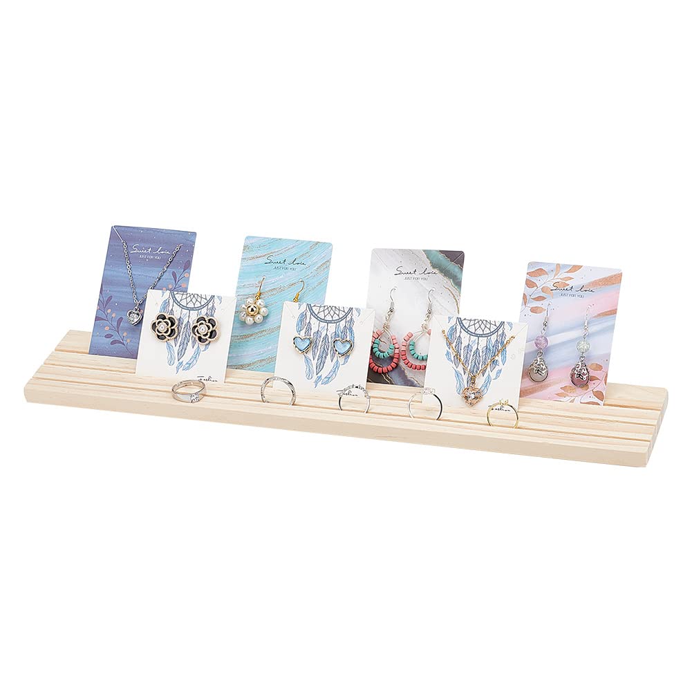 Photo 1 of PH PandaHall Portable Wooden Earring Display Holder, 3-slot Ring Jewelry Display Stand Craft Showing Organizer Tray Wood Business Card Holder for Tabletop Shows Jewelry Displaying, 15x3, Wheat
