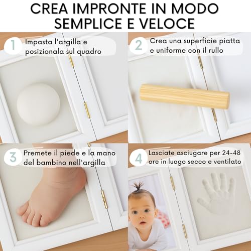 HuBorns Baby Footprints Kit with Clay, Hand and Foot Casting Frame Gift Idea for Birth or Christening Original Keepsake for Boy and Girl (Clay)