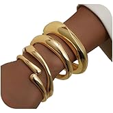 Tornito 4Pcs Chunky Gold Bangle Bracelets for Women 14K Gold Plated Wide Hinged Cuff Bracelet Irregular Trendy Minimalist Thick Stackable Open Arm Cuff Jewelry Gifts