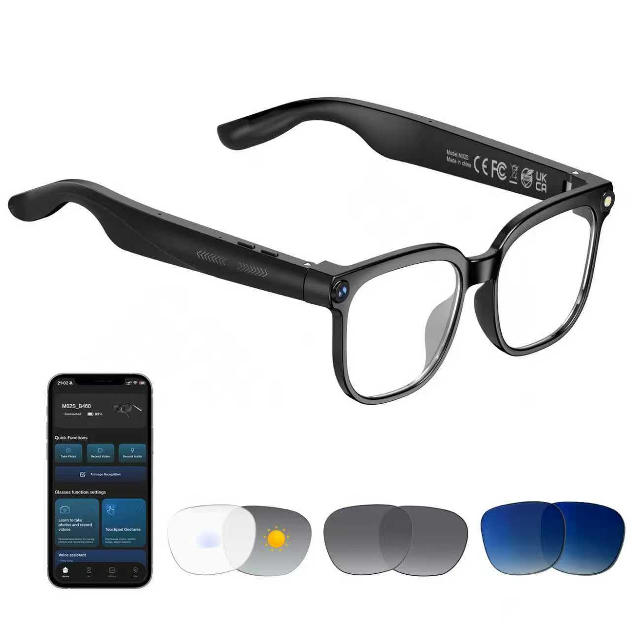 Photo 1 of AI Smart Glasses with Camera, 8MP HD Camera Glasses for Men Women, 1080P Video Recording Sunglasses, Real Time Translation, Voice Assistant, AI Photo Recognition,Bluetooth Glasses for Travel/Meet/Vlog