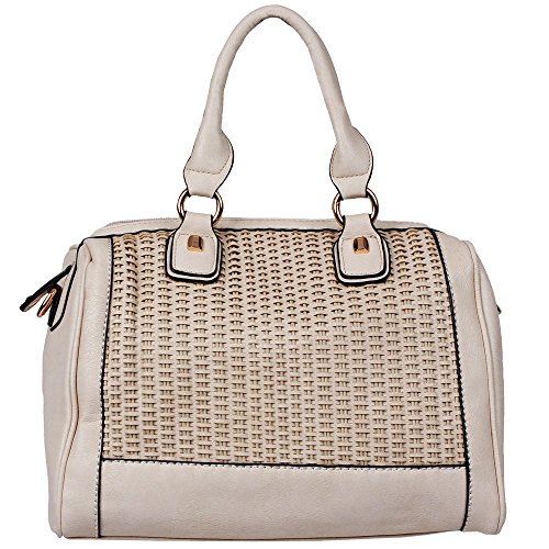 Black Rivet Womens It's In The Detail Woven Faux-Leather Satchel Tan