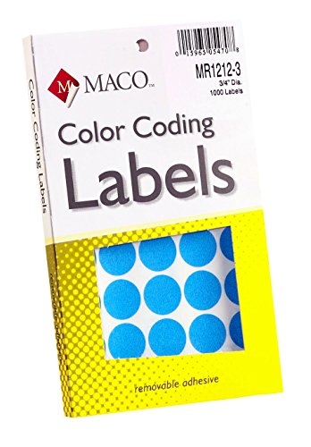 MACO Light Blue Round Color Coding Labels, 3/4 Inches in Diameter, 1000 Per Box (MR1212-3)