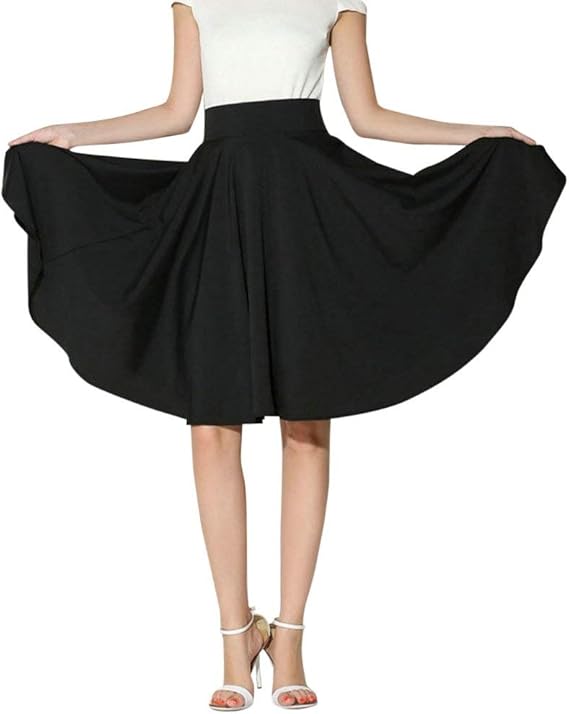MORBUY Women Skirts Knee Length Elastic High Waist A Line Pleated Flowy