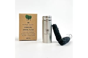 ME MOTHER EARTH Vegan Biodegradable Bamboo Charcoal Dental Floss with Refillable Stainless Steel Container | 33yds x2 | Extra Floss Refill | Natural Candelilla Wax | Peppermint | Eco Zero Waste Oral Care