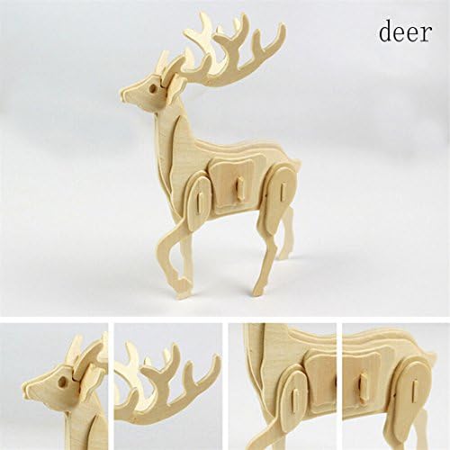 UNKE Animal 3D Wooden Puzzle DIY Assembly Construction Jigsaw Puzzle Handmade Educational Woodcraft for Girls Boys Toddlers Kids,Deer