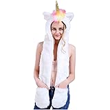 Unicorn Hat Faux Fur Unicorn Hoods f Gloves Mittens LED Light Up Women Girl for Xmas Christmas New Year