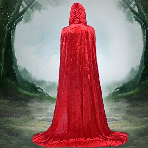 Hooded Cloak Full Long Velvet Cape for Halloween Cosplay Costume Cloak Red 06RXL