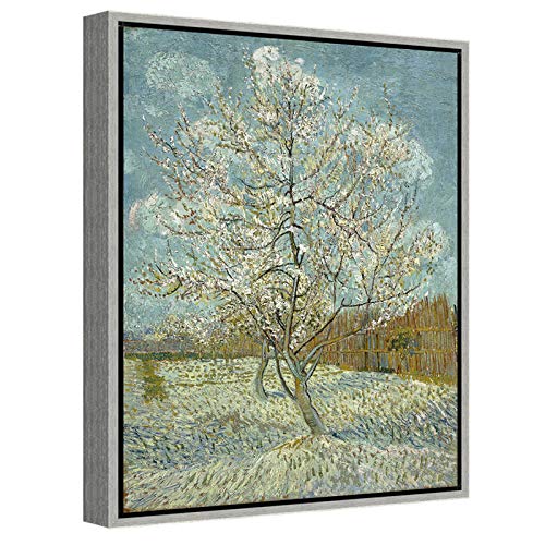 Wieco Art Silver Framed The Pink Peach Tree by Van Gogh Modern Landscapes Artwork Canvas Prints Classic Pictures on Canvas Wall Art for Home Decorations