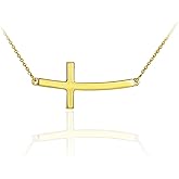 14K Yellow Gold Curved Sideways Cross Necklace with Rolo Chain - Choice of Length