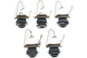 KAISH Black Nickel Premium 5pcs Brass Material Metric Thread Audio 1/4" Female Guitar/Bass Output/Input Jack 6.35mm TS Mono Panel Mount Jack Socket with Nuts and Washer