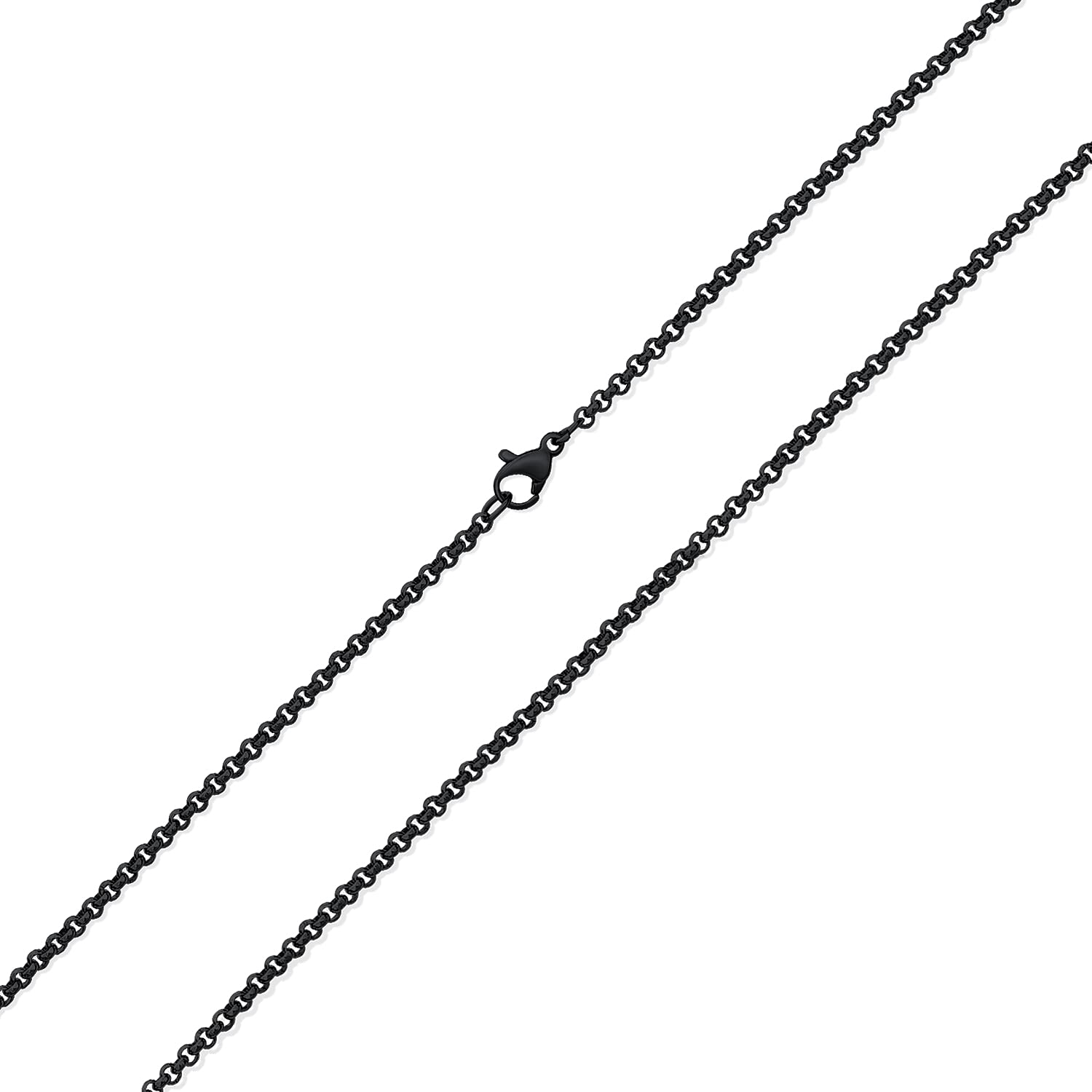 Bling Jewelry Unisex Elegant Dainty Rolo Cable Chain Necklace Black IP Stainless Steel Women Men Teens 24 Inch 2.5 MM