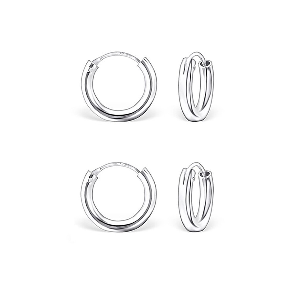925 Sterling Silver Tiny Hoops Earrings - Hoop Earrings Set of 2 Pairs - Thickness 2 mm - Diameter 10 mm