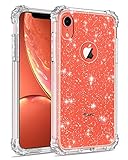 LONTECT Compatible iPhone Xr Case Glitter Crystal Clear Sparkle Bling Heavy Duty Hybrid Sturdy Armor High Impact Shockproof Protective Cover Case for Apple iPhone Xr 6.1 2018, Clear/Silver Glitter