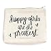 Happy Girls Are The Prettiest Canvas Makeup Bag | Audrey Hepburn Quote Make-Up Organizer Travel Accessories Toiletry Holder Pencil Case Bridesmaid Cosmetic Gift for Her Hand Lettered