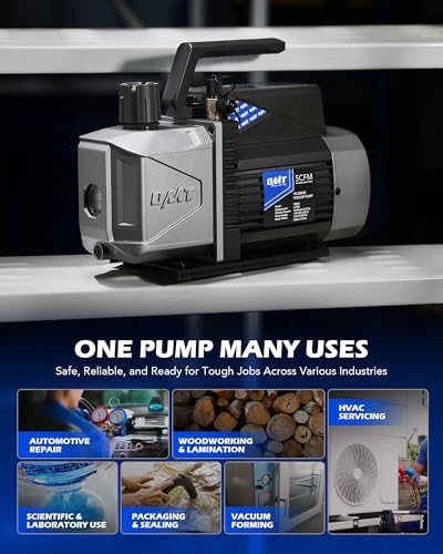 Orion Motor Tech - Bomba de vacío A2L de 2 etapas, 8.5 m³/h (5 cfm) 1/2 hp, bomba de vacío a prueba de encendido sin chispas de dos etapas para R1234yf R32 R134a R22 R410A con vacío final de 1.5