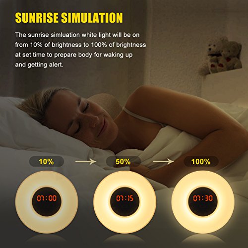 Wake Up Light, Elfeland Sunrise Alarm Clock with Sunrise/Sunset Simulation Touch Control Digital Alarm Clock with 6 Natural Sounds and FM Radio/10 Brightness Levels/Snooze Function Alarm Clock