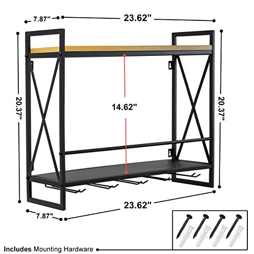 Sorbus Wine Bottle Stemware Glass Rack, Industrial 2Tier Wood Shelf