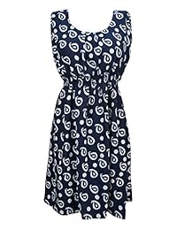 Mogul Womens Dark Blue Dress Street Fashion Paisley Prints Mini Tank Dress M