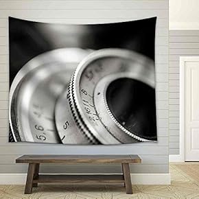Closeup of Old Retro Film Camera Lens - Fabric Wall Tapestry Home Decor - 51x60 inches