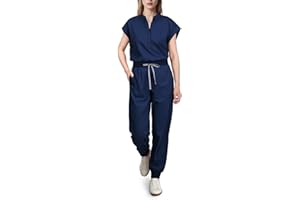 Eadflie Scrubs for Women Set - with Sleeveless Stand-Up Collar Scrub Top & Jogger Scrub Pants, 8-Pocket Design