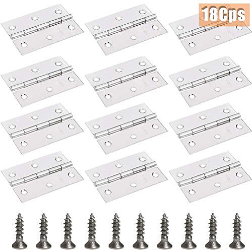 FOCCTS 18 Pack Folding Door Hinges, 2 x 3 inch Stainless Steel Square Butt Hinges for Home Furniture Hardware Closet Door with Enough Screw - Thumbnail 7