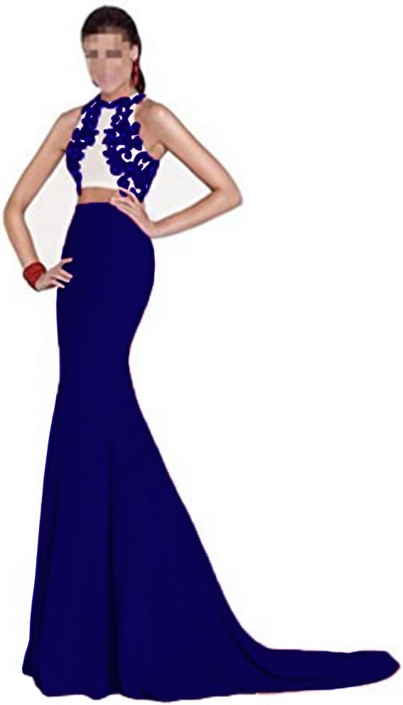 Honeydress Women's Appliques Two Piece Prom Dresses Train Chiffon Evening Gowns