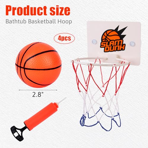 Shindel 4PCS Bathtub Basketball Hoop, Bath Toys Shower Toys for Kids Suction Cup Basketball Hoop Mini Basketball for Toddlers Gift