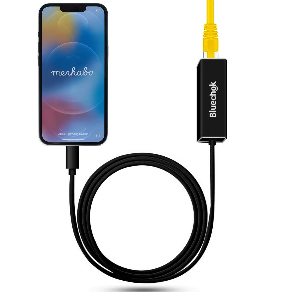 Lightning Ethernet Adapter, Phone Ethernet Adapter, 3.3ft/1m Cable, 10/100Mbps High Speed,Plug and Play by Bluechok Black Color