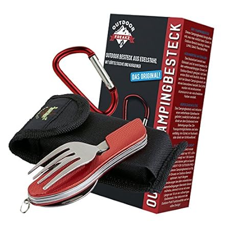 OUTDOOR FREAKZ Outdoor Campingbesteck Klapp-Besteck aus Edelstahl mit Gürteltasche, das Original!
