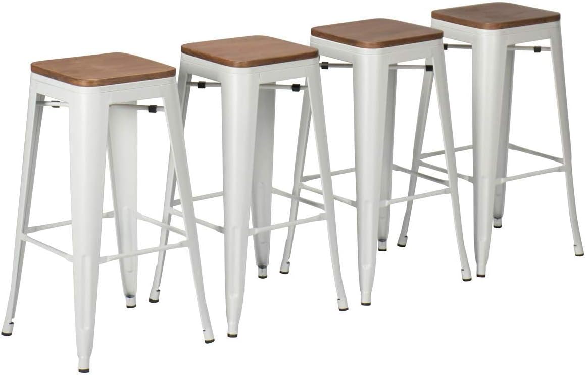 30"Backless Metal Counter Stool Height Barstools, Industrial Dining Chair Kitchen Table Chairs for Indoor/Outdoor Bar Stools [Set of 4]