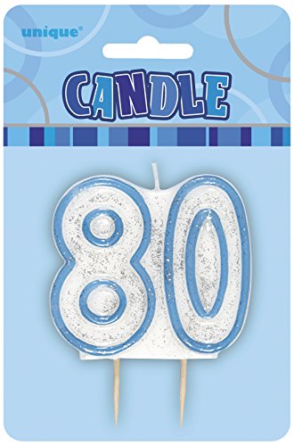 3.5" Blue Sparkle 80th Birthday Glitter Cake Decoration Molded Candle