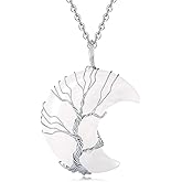 XIANNVXI Necklaces for Women Crescent Moon Pendant Necklace Tree of Life Wire Wrapped Crystal Necklaces Natural Gemstone Quartz Jewelry for Women